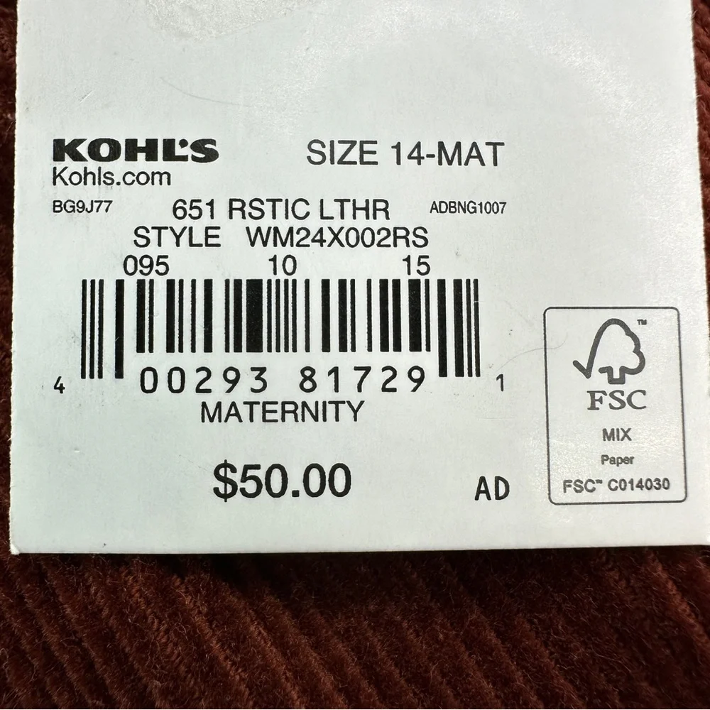 NWT Maternity Size 14 Brown Corduroy Ankle Pants with Belly Panel by Sonoma - Picture 6 of 11